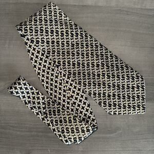 Vintage Stefano Ricci 100% Silk Tie Geometric Black Gold Italy Textured Weave